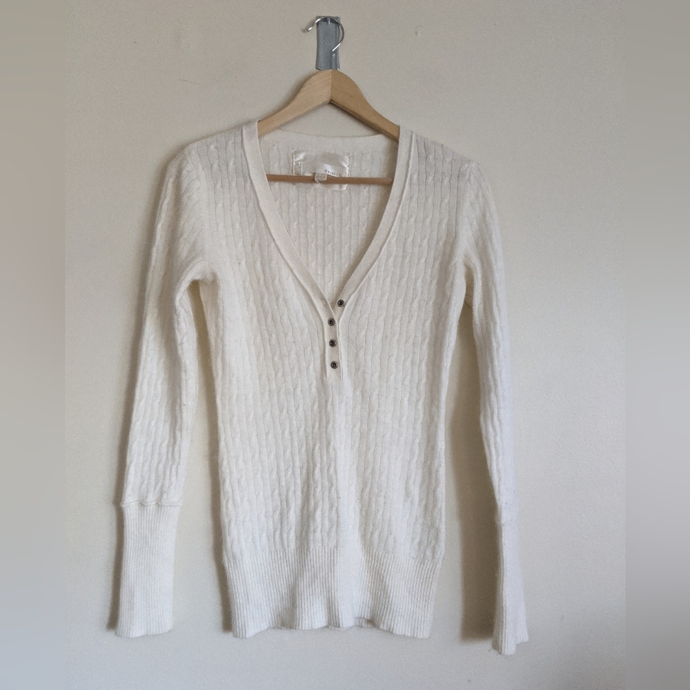 Kaisley Lambswool & Angora Cable Knit Sweater – Cream – Size S – Soft Luxury